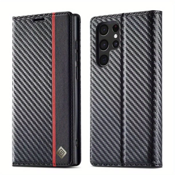 Premium Leather Wallet Case with Carbon Fiber Pattern for Samsung Galaxy S23 Ultra S22 S21 FE Ultra S20 FE S10 Plus A54 A53 A52 A52s A51