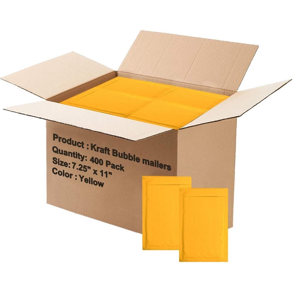 Pack of 400 Kraft Bubble mailers 7.25 x 11 Padded envelopes 7 1/4 x 11