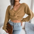 thumbnail image 5 of Arlun Women's Cropped Wrap Sweaters V-Neck Long Sleeve Cross Front Knitted Sweaters Solid Color Casual Loose Fit Knit Basic Pullover Tops Khaki M, 5 of 7