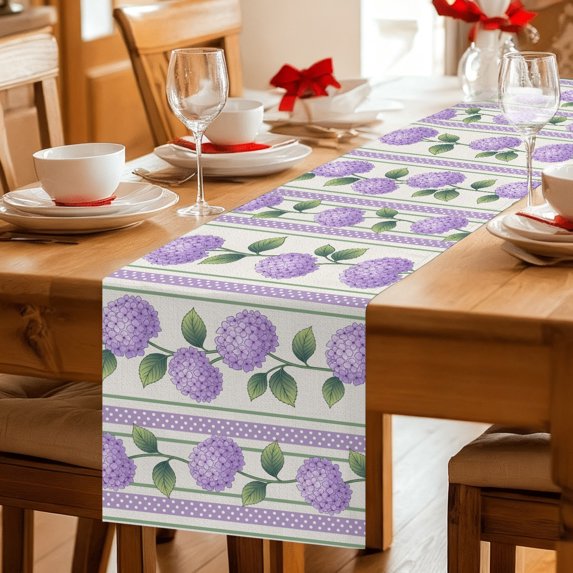 Table Runners 72 Inches Long Dress Scarves, Purple Hydrangea Flowers Farmhouse Kitchen/Dining Table Decor Table Runner, Coffee Tablerunners, Farmhouse Country Floral Striped 13x72 Inch