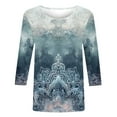 thumbnail image 4 of Viluyesy Round Neck T-Shirt for Womens 3/4 Sleeves Shirt Tops Retro Relaxed Loose Blouse Multicolor Size 5XL, 4 of 5