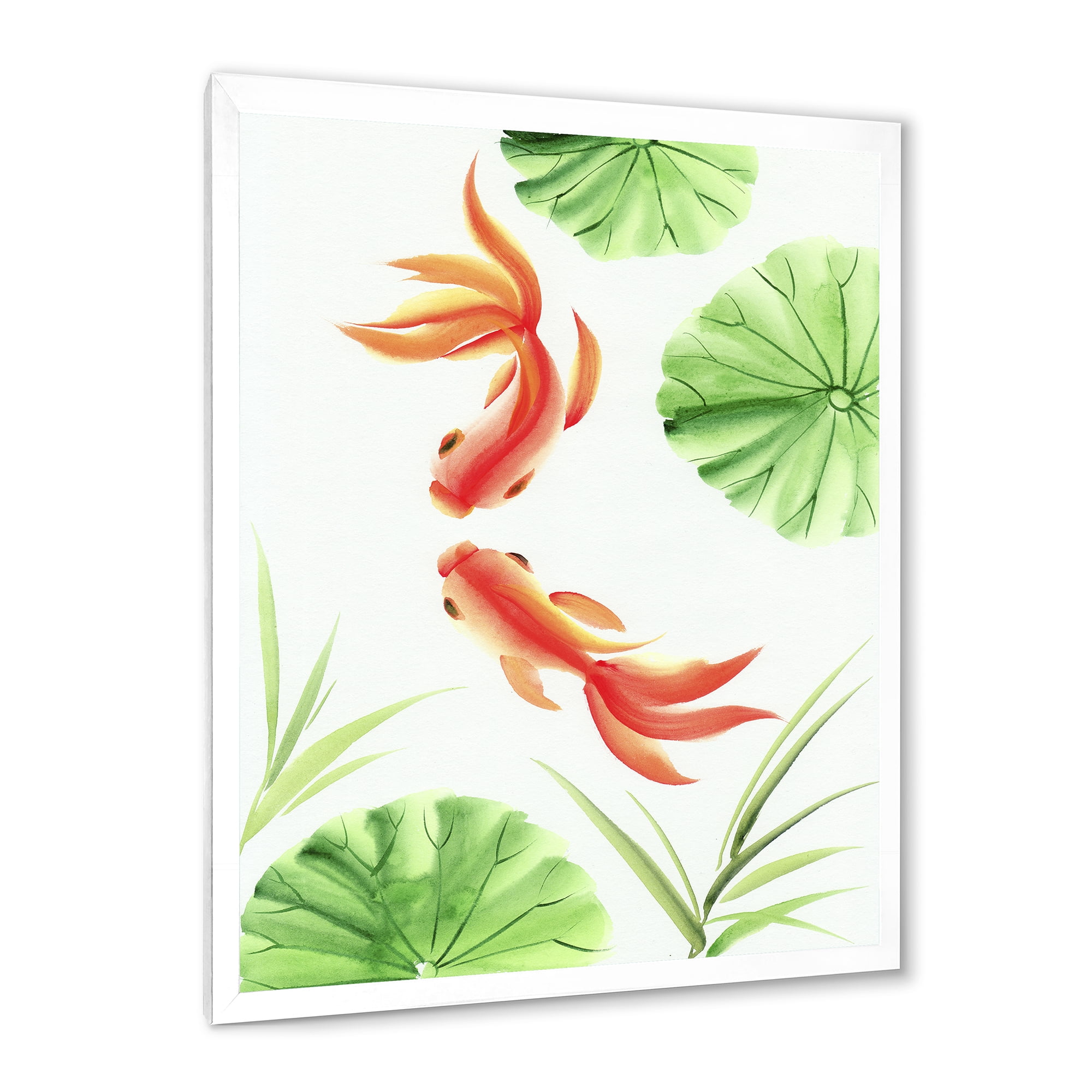 Designart 'The Lotus Leaves With Goldfishes' Nautical & Coastal Framed Art Print