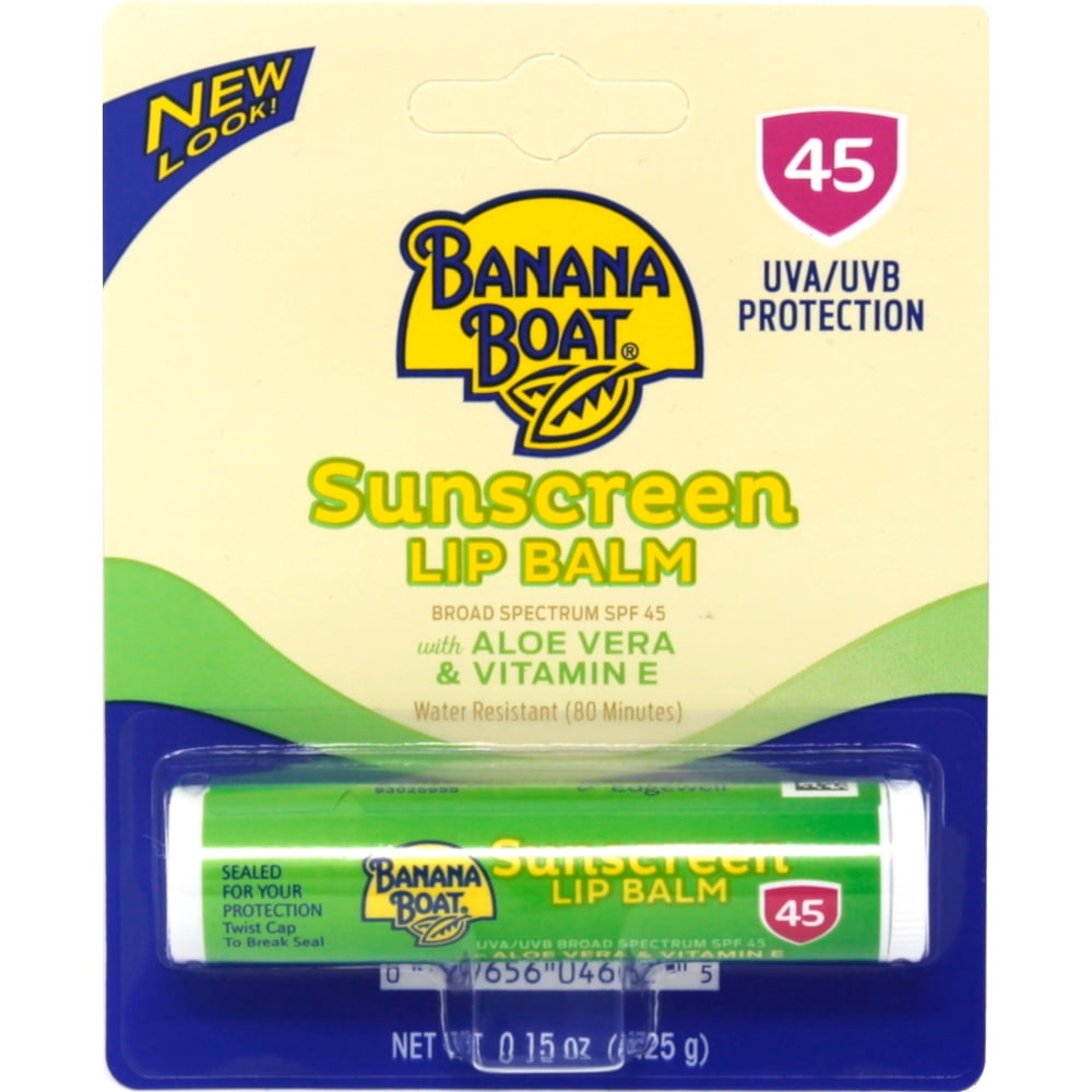 12 Pk Banana Boat Aloe Vera with Vitamin E Sunscreen Lip Balm, SPF 45 - .15oz Ea