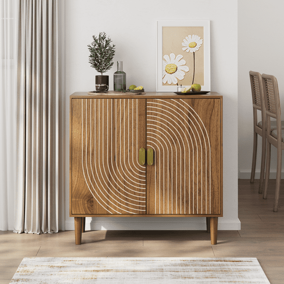 Hommoo Wood Buffet Cabinet, Sideboard Buffet Cabinet with Storage, Multifunctional Accent Cabinet for Living Room, Entryway Hallway, Office, Kitchen, Walnut