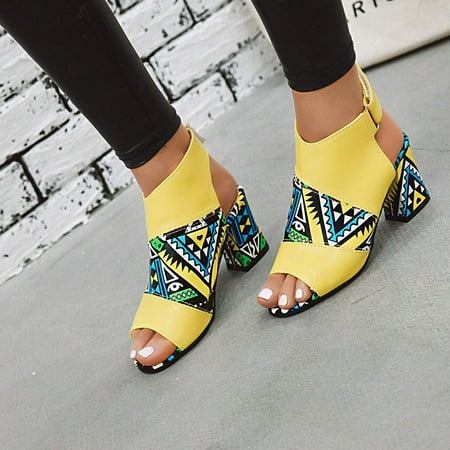 

Sunvit Heeled Sandals for Women- Thick Heels Casual Fashion Fish Mouth New Style Buckle Summer Sandals #95 Yellow-7