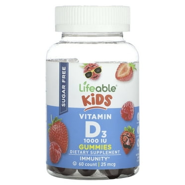 Lifeable Kids Vitamin D3 Gummies, Sugar Free, Natural Berry, 25 mcg (1,000 IU), 60 Gummies