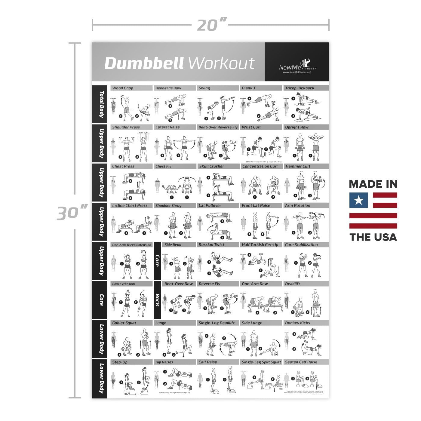 NewMe Fitness Barbell Workout Exercise Poster Laminated Home Gym Weight Lif...