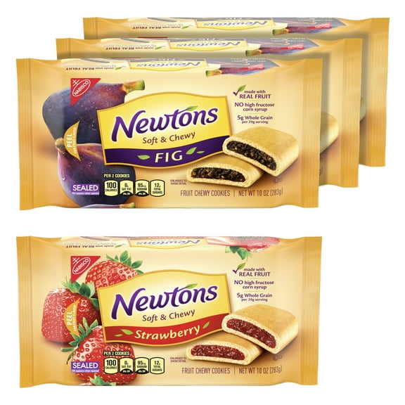 Newtons Soft & Fruit Chewy Cookies Variety Pack, (Fig Bars, Strawberry Bars), 4 Packs