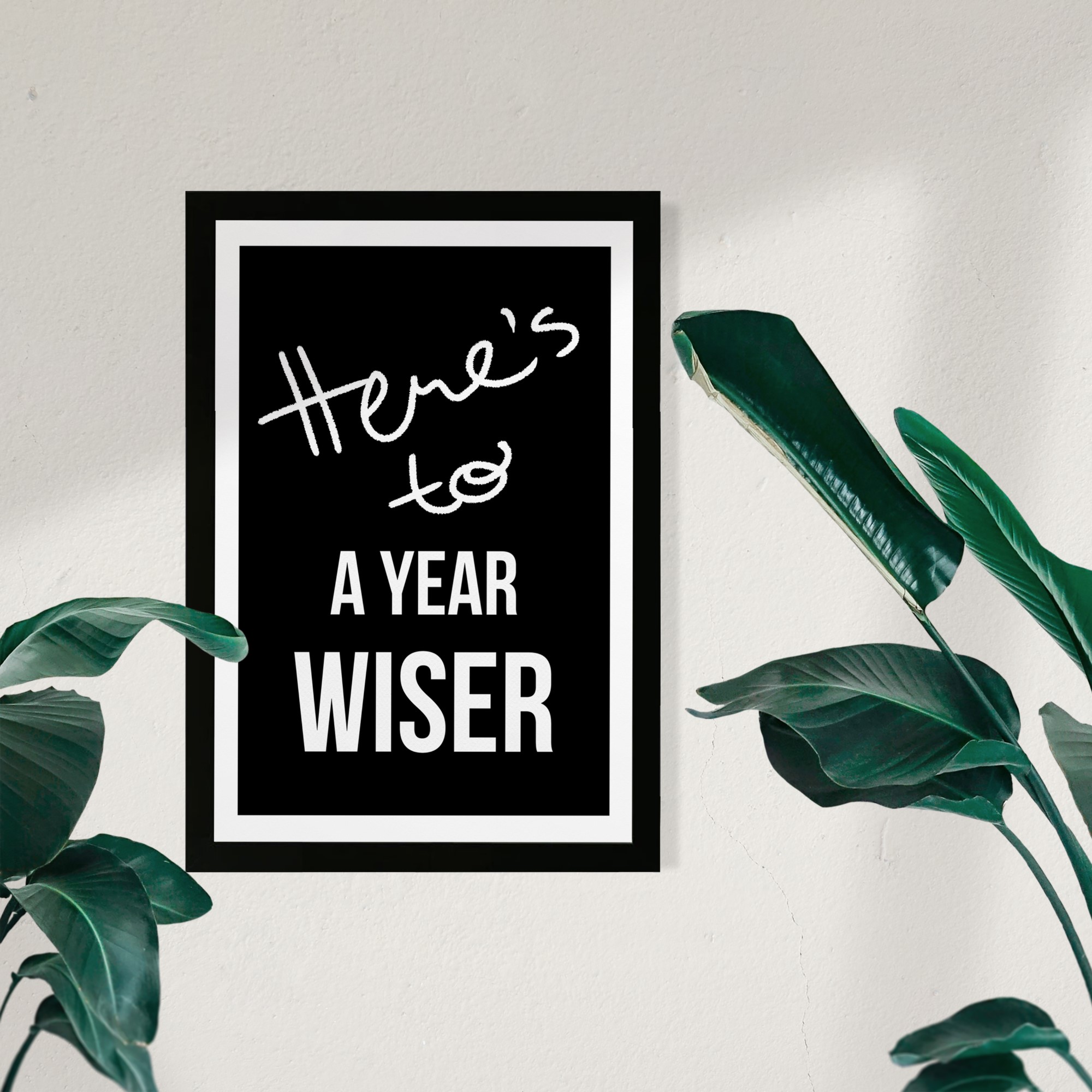 Wynwood Studio Typography and Quotes Framed Wall Art Prints 'A Year Wiser' Funny Quotes and Sayings Home Décor - Black, White, 13" x 19"