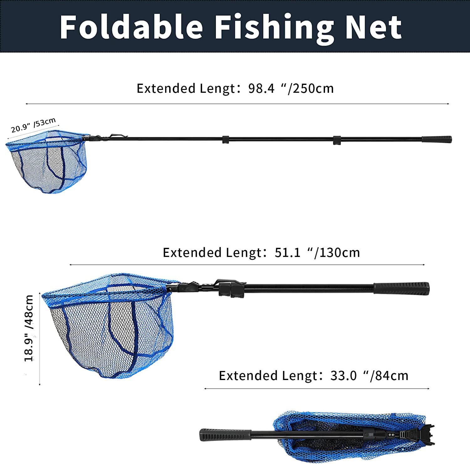 SAN LIKE Fishing Net for Fish Folded Landing Nets with Telescopic Rod  Handle Durable Rubber Coated Collapsible Net Fly Fishing Net Easy to Catch  and Release Saltwater and Freshwater Use 