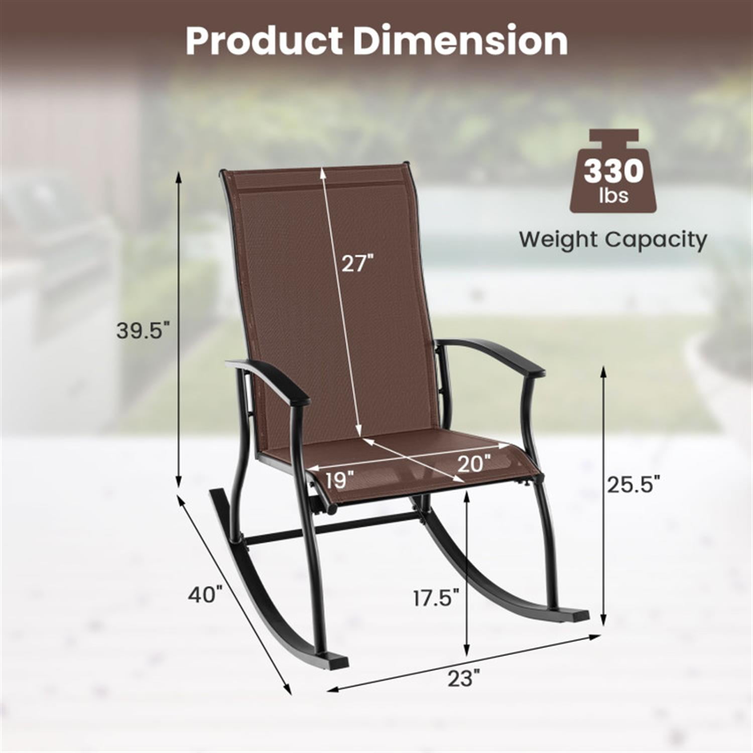 Demi Bonn 2 Pieces Outdoor Rocking Chairs with Breathable Backrest, Patio Accent Furniture Lounge Chairs for Yard, Garden, Brown