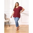thumbnail image 2 of DARING DIVA Women's Plus Tulip Sleeve V Neck T Shirts Basic Blouses 1X Burgundy, 2 of 6
