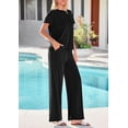 thumbnail image 3 of PRETTYGARDEN Women's Summer 2 Piece Matching Lounge Sets Short Sleeve Shirts Tops Wide Leg Pants Travel Airport Outfits, 3 of 7