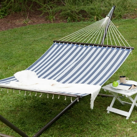 Duracord Quick Dry Hammock - Coral Coast 13 ft. Quick Dry Poolside Navy Stripes Hammock with Steel Stand