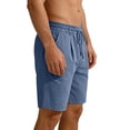 thumbnail image 4 of Havenx Men's Linen Cotton Shorts Drawstring Elastic Waist Shorts with Pockets Solid Color Pant Stretch Summer Beach Vacation Yoga Golf Athletic Dress,Navy L, 4 of 6