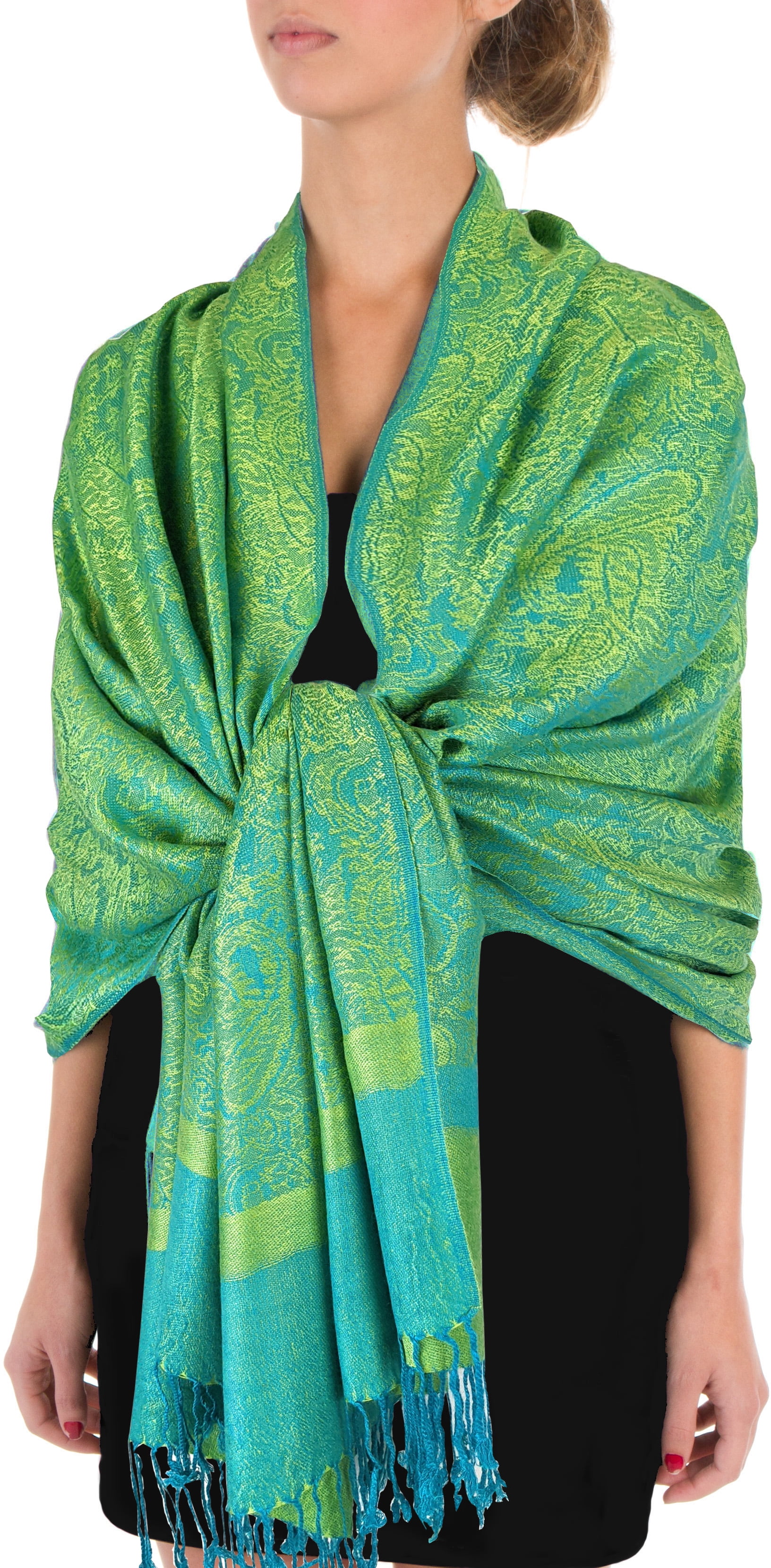 New Solid Paisley Pashmina Silk Cashmere Shawl Scarf Stole Wrap Fruit green 