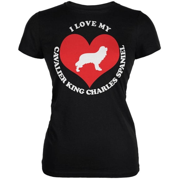Valentines I Love My Cavalier King Charles Spaniel Black Juniors Soft T-Shirt - 2X-Large