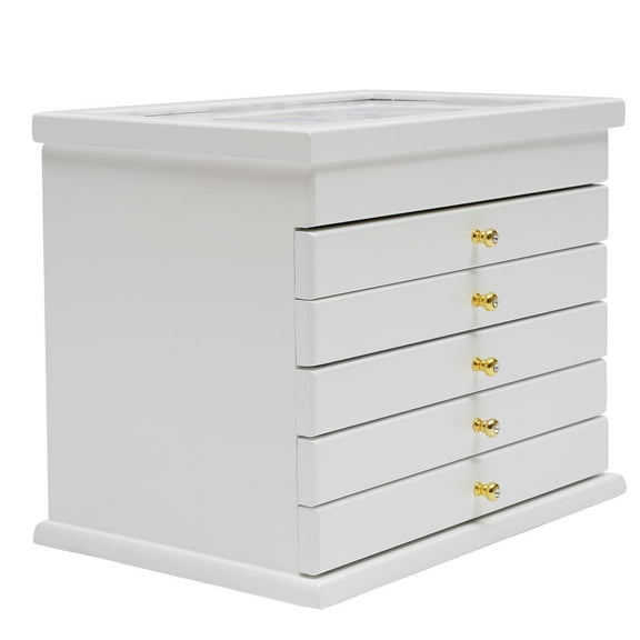 6 Layers Wooden Jewellery Box Retro Necklace Organizer Storage Box White Cabinet Large Vintage Wooden Jewelry Box 6 layers Earring Box For Woman Organizer Retro Jewelry Boxes