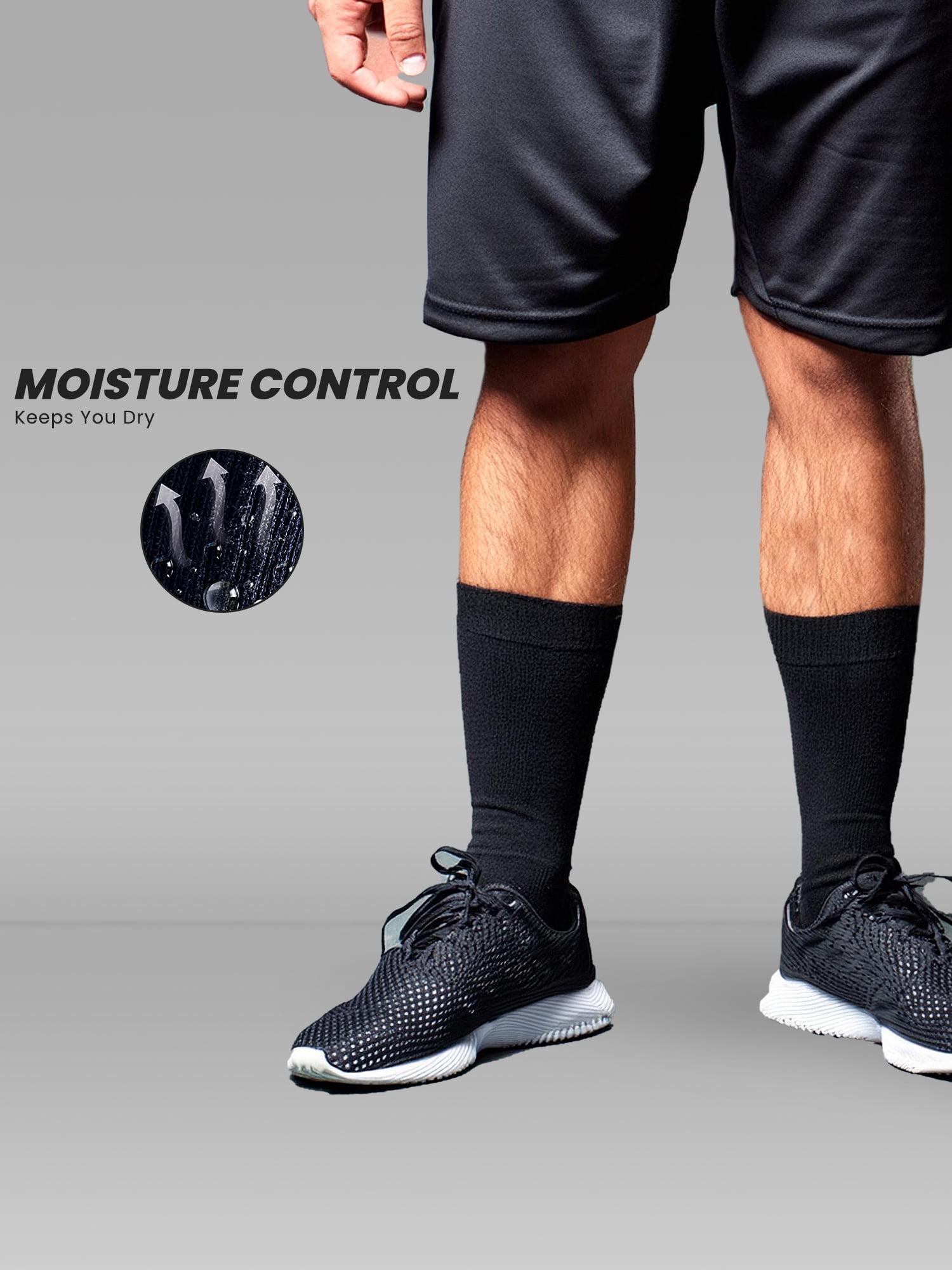 Layer 8 Cushioned Crew Socks for Men Breathable Athletic Socks with Moisture-Wicking Quick Dry Fiber, 12 Pairs, Black