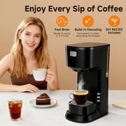 Coffee Maker, 2 in 1 Single Serve Brewer Compatible with K Pods & Ground for Men and Women, 6-24oz and 2-4 Mins Rapid Brew, Compact Coffee Machine for Kitchen Office RV Camping-Black