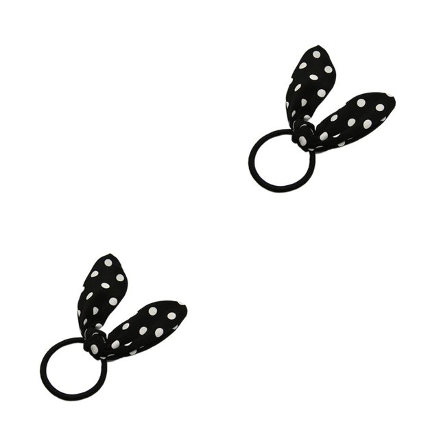 Guardurnaity Lovely Schoolgirl Ear Hair Ties Hair Band Cuerda Tela Tela Loop Stripe Dot Grid Ponytail Holder punto blanco y negro 2piezas
