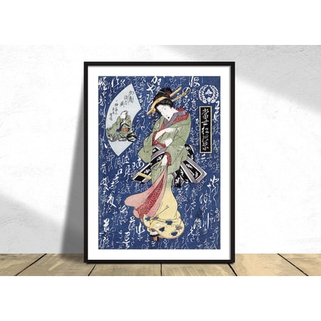 Japanese Geisha Keisai Eisen Ukiyo E Poster Retro Asian Decor Japan Woman Kimono, Unframed Paper Poster 8x10in