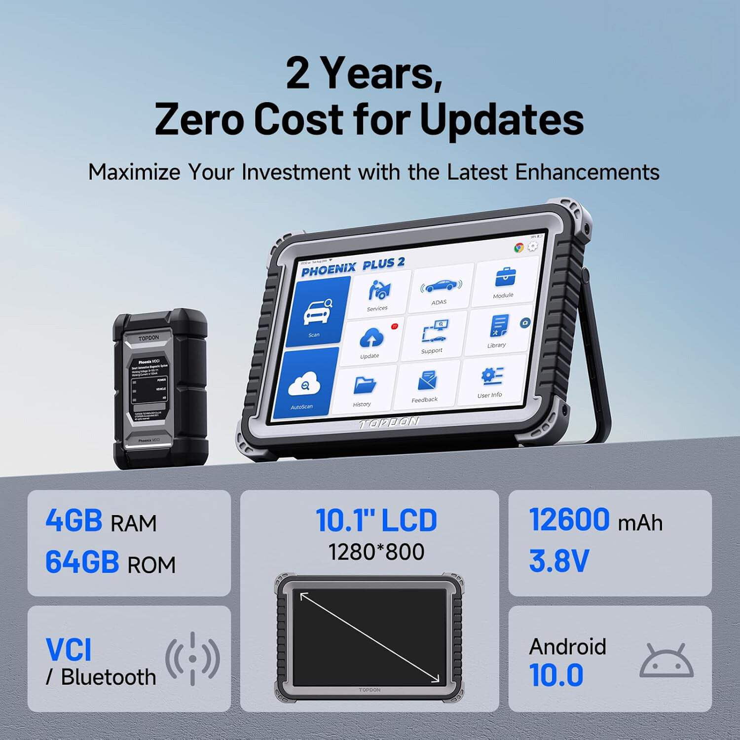 TOPDON Phoenix Plus 2 Scanner, Bidirectional Scan Tool, Topology Map, CANFD Car Diagnostic Scanner, OEM Full System, 41+ Service, AutoAuth for FCA SGW, V.A.G Guided, 2 Years Free Update