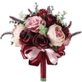 thumbnail image 1 of Burgundy Dusty Pink Rose Bouquet - with Eucalyptus perfect Flowers, 1 of 5