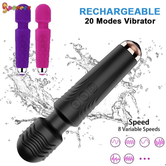 Spencer Rechargeable Personal Muscle Massager, Handheld Vibrating Wand Massager 8 Speeds Waterproof Body Massage for Muscle Neck Shoulder Back (Black)