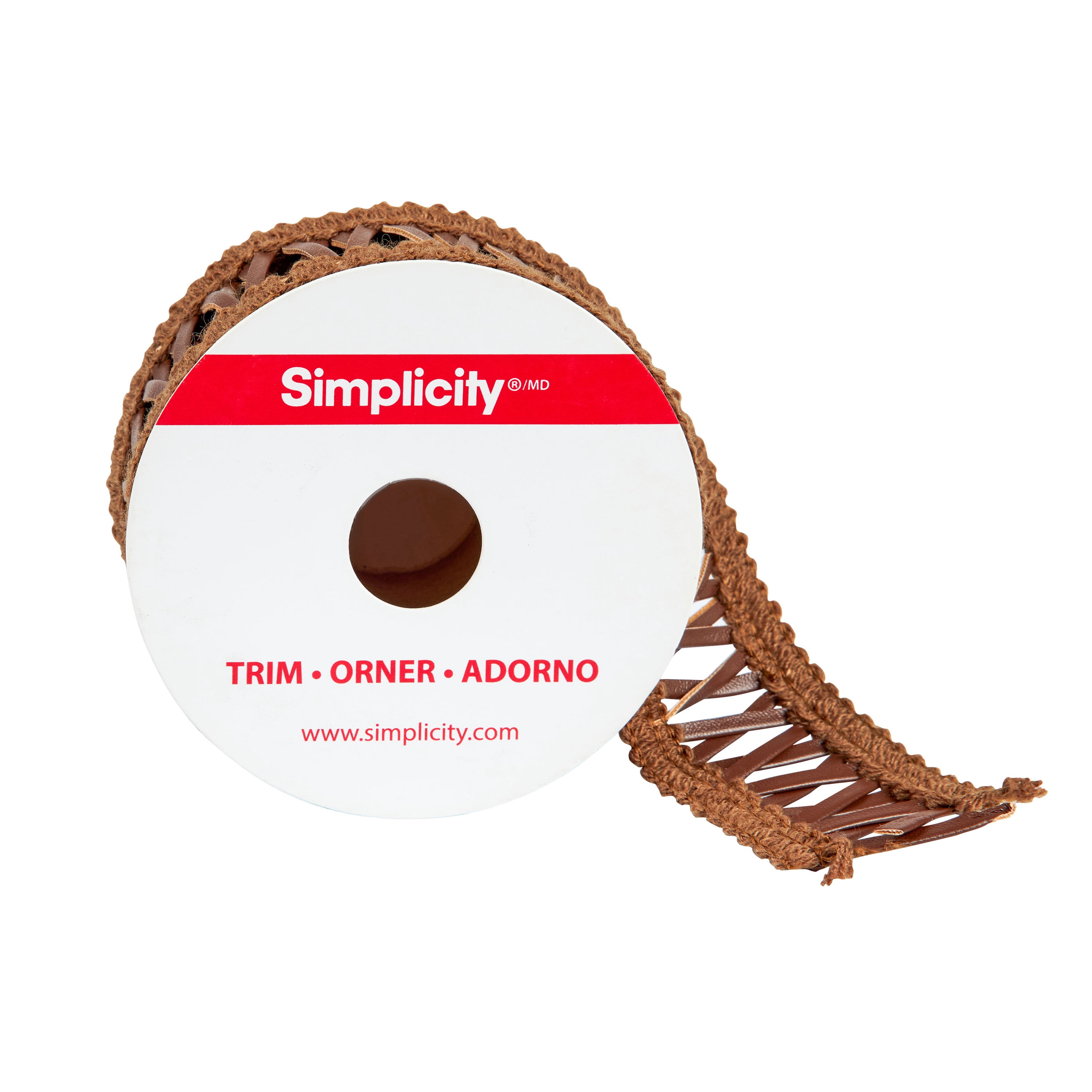 Simplicity Trim, Brown 1 3/8 inch Pleather Lattice Band Trim Great for Apparel, Home Decorating, and Crafts, 2 Yards, 1 Each