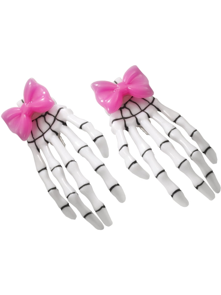Forum Novelties Pirate or Gothic Accessory Pink Bow Skeleton Hand Hair Clip  Barrettes - Walmart.com