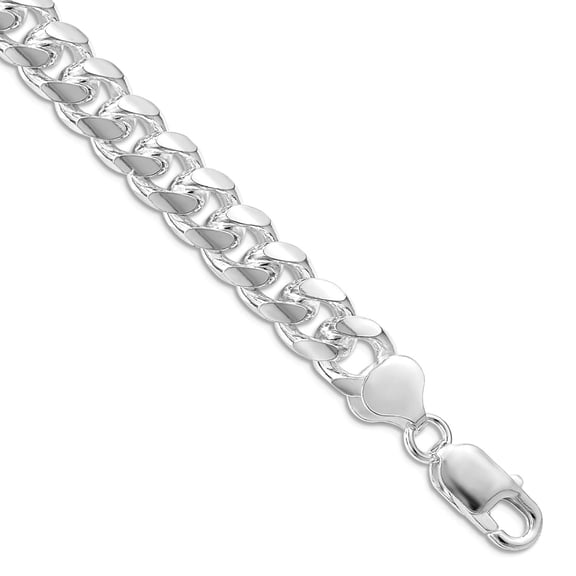 925 Sterling Silver Rhodium Plated 8.5mm Domed With Side Sparkle-Cut Curb Chain Bracelet 8 Inch Link Bracelet for Women