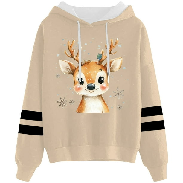 WILLBEST Sudadera Oversize para Mujer con Estampado Navideño Informal y Cordón Ajustable Chica