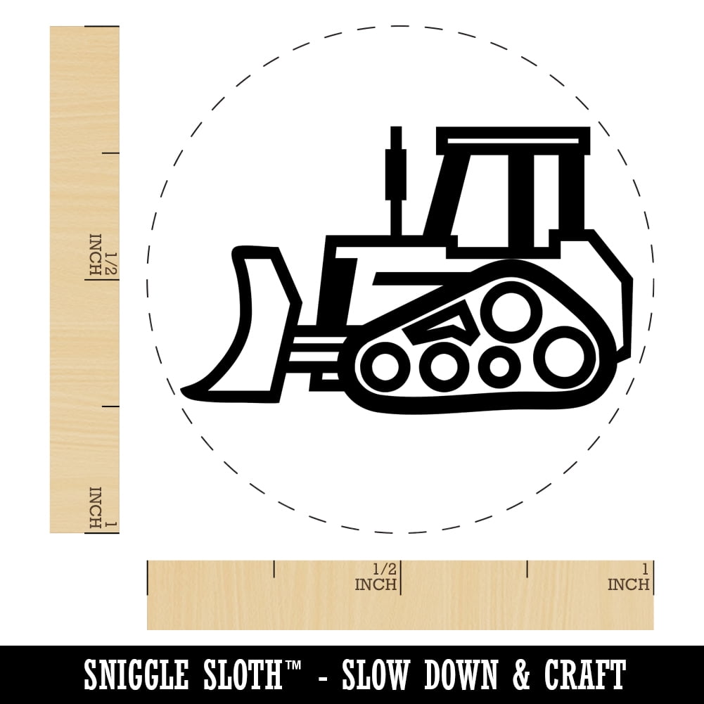 Bulldozer Dozer Construction Vehicle Self-Inking Rubber Stamp Ink Stamper - Green Ink - Medium 1 Inch