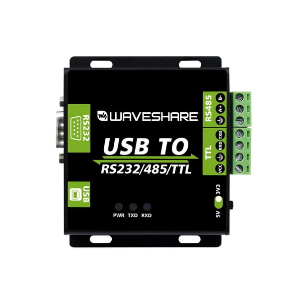 Convertidor aislado industrial Waveshare USB a RS232 / RS485 / TTL con circuitos de protección integrados FT232RL originales y carcasa de aleación de aluminio para equipos de control industrial