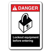 Danger Sign - Lockout Equipment Before Entering  7"x10" Plastic Safety Sign ansi osha