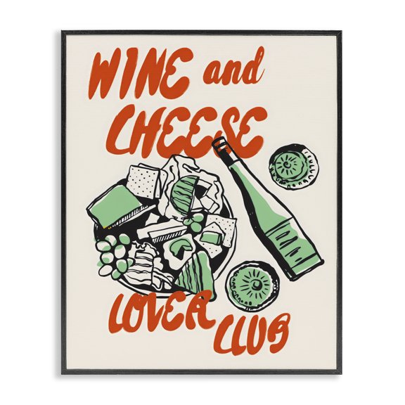 Stupell Industries Wine & Cheese Lover Club Black Framed Giclee Art, design by The Prints Vibe