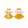 thumbnail image 2 of BemeyourBBs Newborn Baby Girls Summer Clothes Infant Baby Girl Bear Outfits Short Sleeve Bear Embroidery Dot False Two-Piece Romper Bodysuit Playsuit with Headband, 2 of 9
