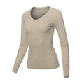thumbnail image 1 of A2Y Women's Basic Solid Long Sleeve V Neck Fitted Thermal Top Shirt Oatmeal M, 1 of 6