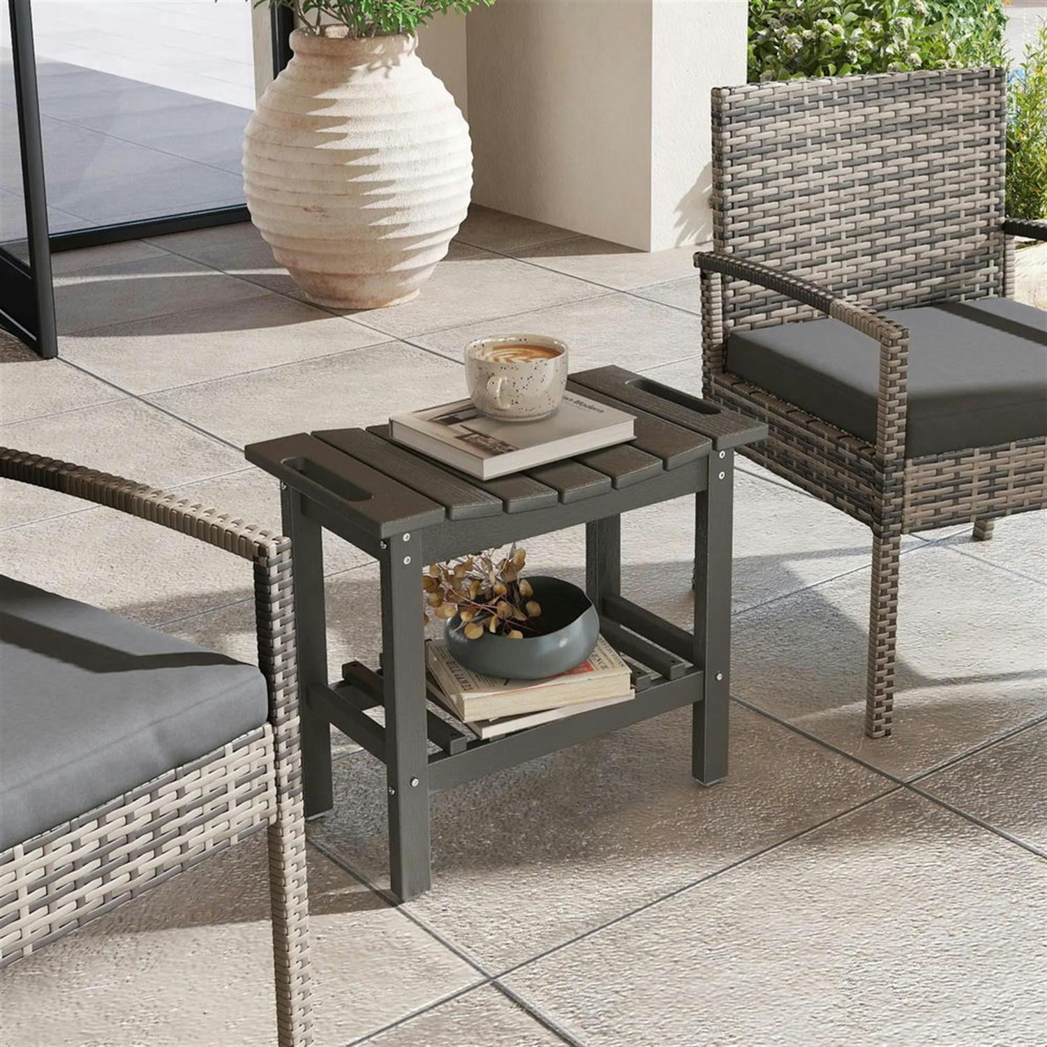 Demi Bonn 20" HDPE Shower Bench, Waterproof Stool with Handle, Storage Shelf, Non-Slip Pads, Indoor/Outdoor for Bathroom, Gray