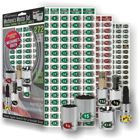 Ultimate Edition Mechanics Master Set - green edition - high quality chrome foil socket labels for Metric - Torx - SAE sockets, fits Craftsman, Snap On & Mac