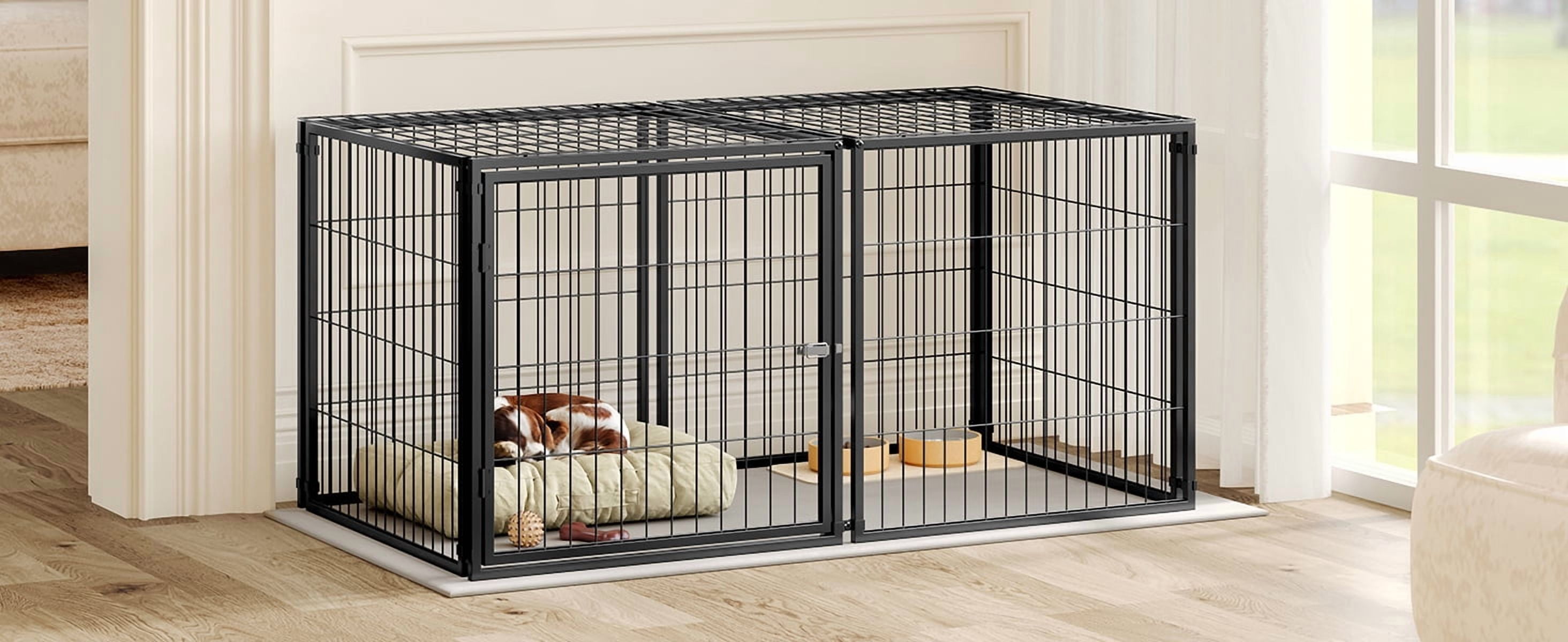 Large Dog Cage 48" Dog Kennel for Medium Dogs Puppy Dog Playpen with Top, Pet Cage, Indoor, Black - 48"L x 26.3"W x 23.8"H.