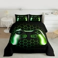 thumbnail image 2 of Manfei Game Full Size Comforter Sets,Kids Gamepad Controller Bedding Comforter Set,Green Geometric Hexagon Bedding Sets For Boy,Microfiber Room Decor Reversible,3-Piece, 2 of 8
