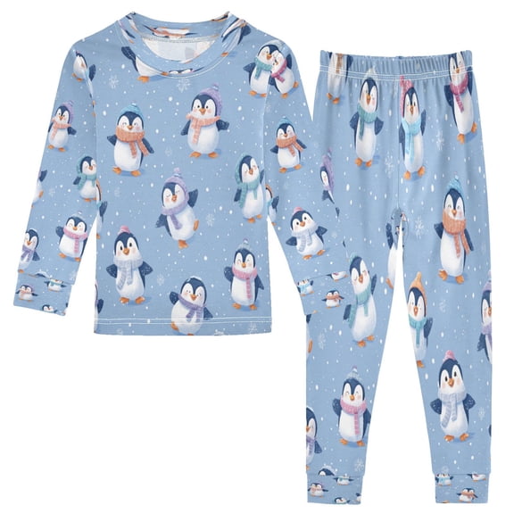 RMDQTR Cotton Pajama Set - 95% Cotton Soft Breathable Elastic Waist Round Neck Sleepwear for 18M-8Y Cute Cartoon Penguins