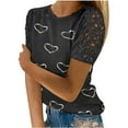 thumbnail image 1 of Fiudx Liquidación de Ahorros de Verano Mujeres Casual Impresión Cuello Redondo Encaje Ahueca Hacia Fuera Manga Corta Jersey Blusa Camiseta Tops, 1 of 5