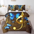 thumbnail image 1 of Gold Musical Notes Queen Bed In A Bag 7 Piece Music Theme Comforter Set With Sheets Blue Butterfly Bedding Set For Kids Girls Adults Abstract Stripes Bed Set With Comforter, 1 of 5