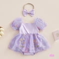 thumbnail image 2 of Eliza-0-24 Meses Bebé Niñas Floral Malla Romoper Vestido Puff Manga Corta Bodys Con Diadema, 2 of 4