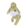 thumbnail image 1 of ZAXARRA Toddler Boy Autumn Clothes Contrast Color Patchwork Long Sleeve Hoodies Solid Color Pants 2Pcs Outfit, 1 of 6