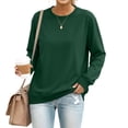 thumbnail image 2 of Womens Loose Fit Crewneck Sweatshirts Long Sleeve Solid No Hood Pullover Fall Everyday Tops Dark Green 3XL, 2 of 7