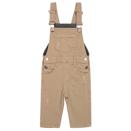 

KIDSCOOL SPACE Baby Little Girls Canvas Overalls Toddler Boys Ripped Holes Casual Workwear Light Kkaki 2-3 Years